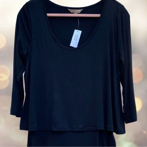 BANANA REPUBLIC Bodycon 3/4 Sleeve Mini Layered Black Dress Relaxed Medium NWT - Picture 2 of 11